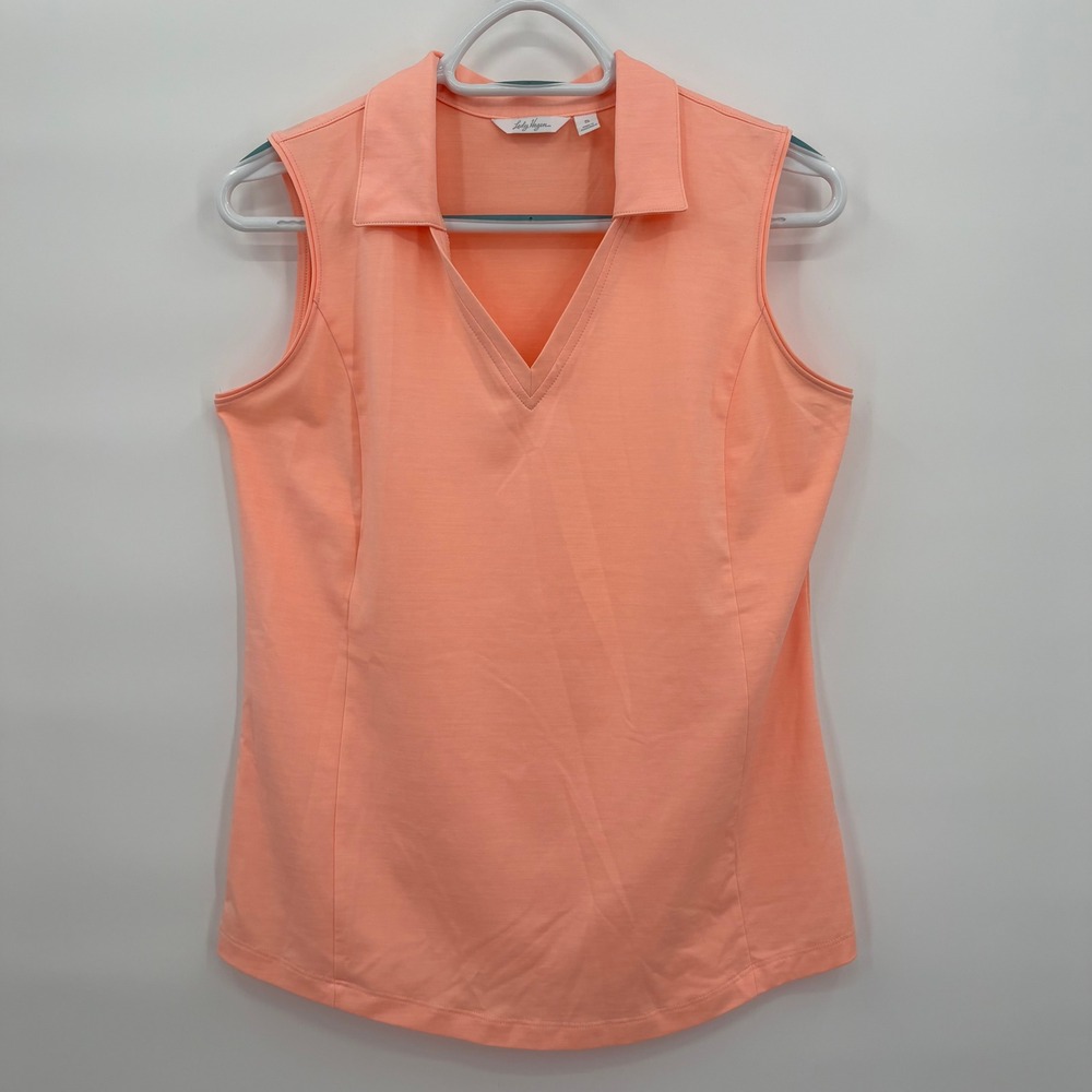 Lady Hagen Womens Sleeveless Golf Polo Shirt Peach Coral V-Neck Size S RN104141